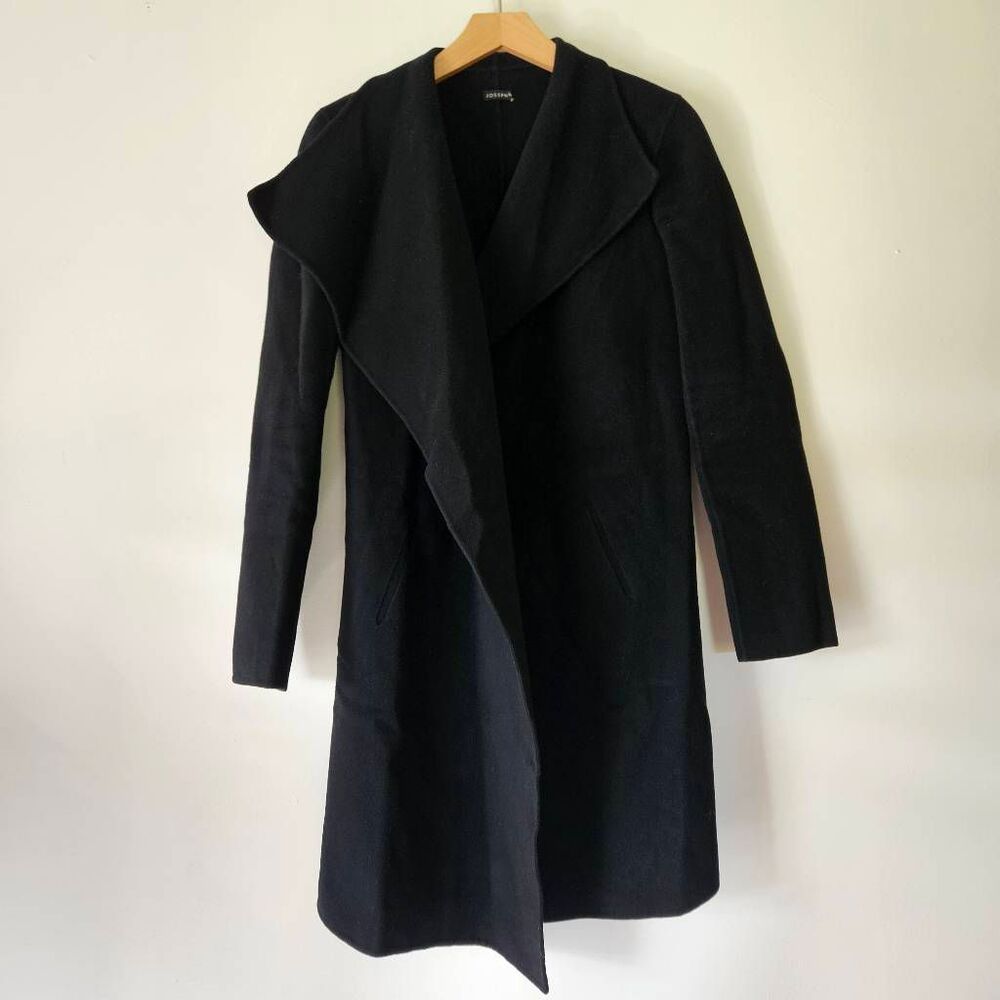 JOSEPH Black Wool Cashmere Blend Waterfall Coat Draped Open Front Jacket EU 36